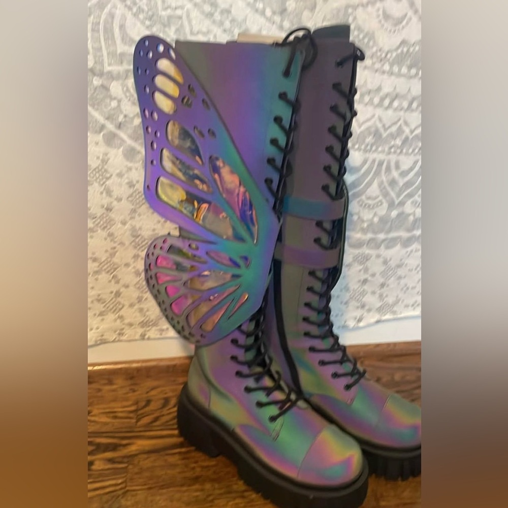 MYSTIC GARDEN REFLECTIVE BUTTERFLY BOOTS - US size 8 - Picture 8 of 10